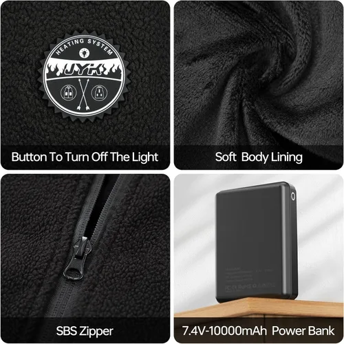 Miniatura 4 de JYK Men's Polar Fleece Heated Vest with 10000mAh 7.4V2A Battery Pack, 6 Heating Zones