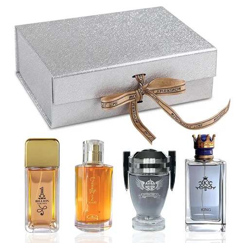 Miniatura 14 de A CENTER Set de regalo de colonia para hombre, 4 x 3.4 onzas líquidas, perfume de lujo con caja de presentación premium, regalo perfecto para el día