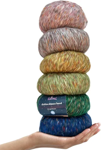 Miniatura 23 de Hilo de alpaca Tweed de algodón para ganchillo, paquete de 4 (588 yardas/7.05 oz), patrones libres, hilo de tweed para tejer, peso de peinado ligero