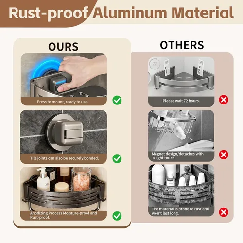 Miniatura 5 de Organizador de ducha esquinero de aluminio inoxidable, estante triangular a presión para instalar con ganchos, organizador de ducha de baño