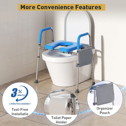 Miniatura 8 de WHLICKS Elevadores de asiento de inodoro de 500 libras con asas, asiento de inodoro acolchado elevado para personas mayores, elevador de inodoro