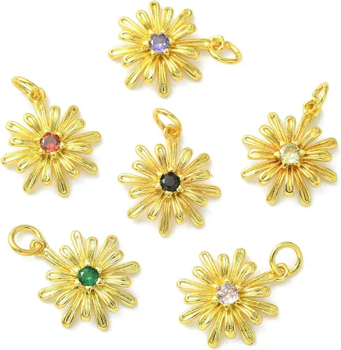 Miniatura 8 de Ipotkitt - 20 piezas de dijes de cobre con circonita cúbica micropavé en forma de flor con anillo de salto, dijes con forma de planta y flor