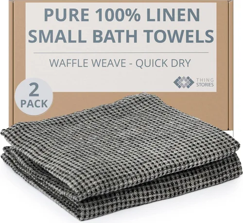 Pure Linen - Juego de 2 toallas de baño pequeñas de 20 x 40 pulgadas de secado rápido para pieles sensibles, toallas finas para baño, toalla ligera