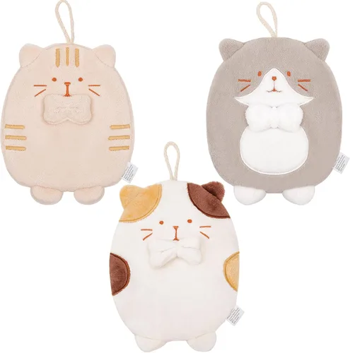 PRATIQUE Paquete de 3 toallas de mano con diseño de gato, toallas de baño con lazo para colgar, toalla de mano para niños, animales, toalla de mano
