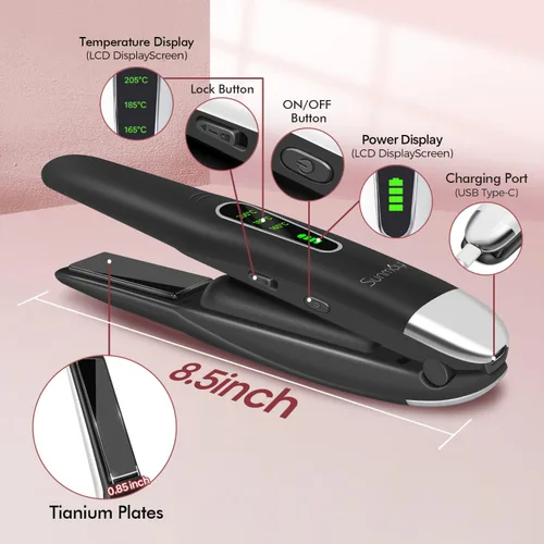 Miniatura 4 de SUNMAY Plancha de Pelo Inalámbrica, Plancha de Pelo de Titanio Portátil de 0.85 Pulgadas para Viaje, Plancha de Pelo Inalámbrica Mini Plana