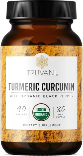 Truvani Tabletas de curcumina de cúrcuma orgánica de 1,350 mg cada una, apoyo natural para las articulaciones con pimienta negra para absorción - 90