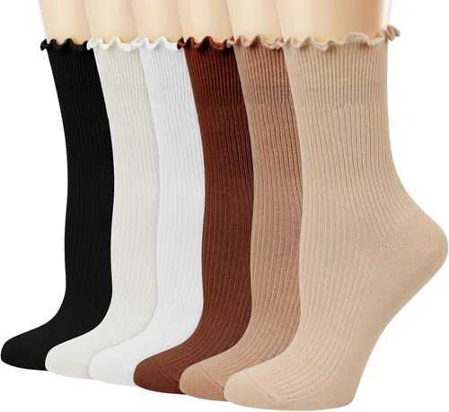 Miniatura 23 de Mcool Mary Calcetines para mujer, con volantes, estilo casual, transpirables, de punto, de algodón, con volantes, paquete de 6