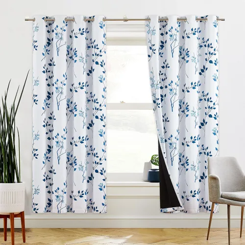 Miniatura 28 de Beauoop Cortinas Florales 100% Opacas de 54 Pulgadas de Largo, 2 Paneles para Dormitorio, Sala de Estar, Azul Gris y Blanco con Patrón de Flores