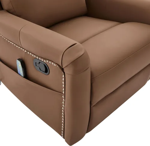 Miniatura 4 de Merax Silla reclinable manual moderna con masaje y calor, mecedora giratoria de 270°, tapizada de piel sintética, reclinable de cine en casa