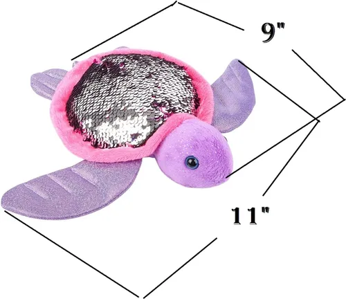 Miniatura 2 de Zugar Land Peluche reversible de tortuga marina con lentejuelas (11 pulgadas), diseño de lentejuelas reversibles, color rosa intenso/plateado