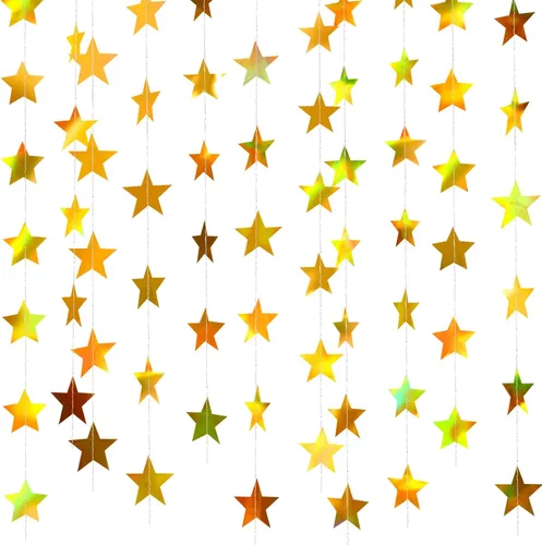 Miniatura 17 de Patelai Guirnalda de estrellas con purpurina 2026, decoración de graduación de 130 pies, pancarta colgante de estrella para fiesta, cumpleaños