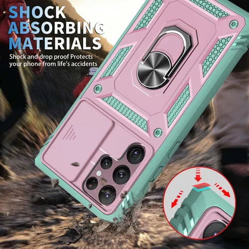 Miniatura 8 de Funda para Samsung Galaxy S22 Ultra 5G con ranura para tarjetero de cámara deslizante, grado militar, resistente, a prueba de golpes, funda de tres