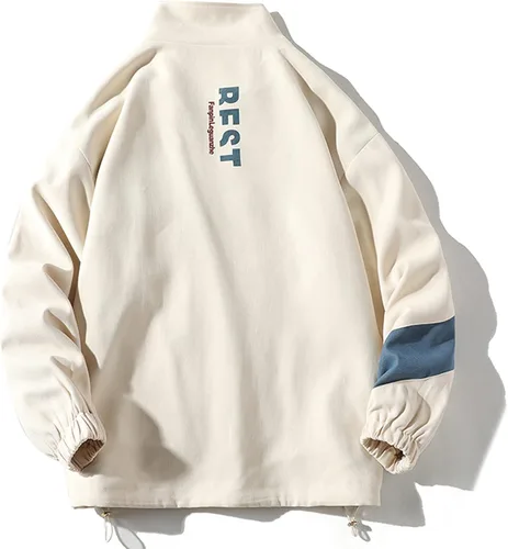 Miniatura 2 de Aelfric Eden Chaquetas de motocicleta para hombre, chaqueta universitaria, chaqueta vintage con estampado de letras, chaqueta de retazos beige