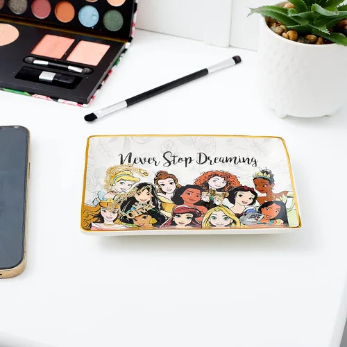 Miniatura 4 de Disney Princess Jewelry Tray - Plato de cerámica para baratijas - Plato para anillos con Ariel Tiana Bella Jazmín y más princesas