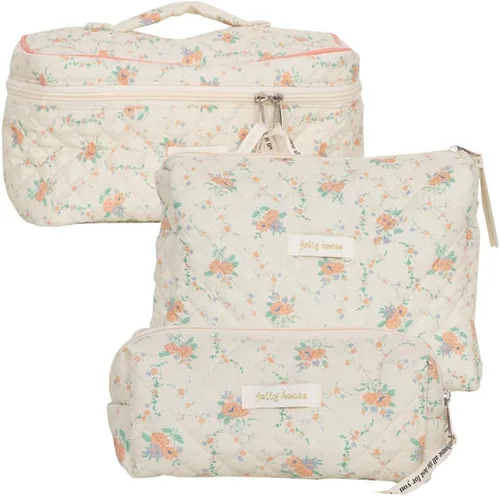 Miniatura 12 de Juoxeepy Bolsa de maquillaje de algodón, bolsa de cosméticos de viaje, bolsa de cosméticos acolchada, bolsa de aseo floral estética coqueta A01-3pcs