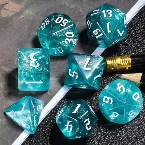 Miniatura 5 de CiaraQ DND Juego de Dados Poliédricos para Dungeons and Dragons RPG MTG Juegos de Mesa de Rol - con 1 Bolsa de Dados (Aguamarina + Brillantina)