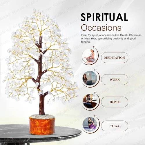 Miniatura 3 de Crocon Árbol de la vida de cristal de cuarzo transparente, chakra para energía positiva, decoración de Feng Shui, árbol bonsái de dinero con piedras