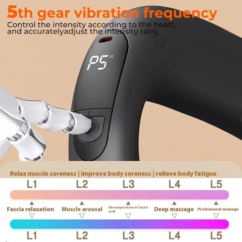 Miniatura 2 de Pistola de masaje muscular de percusión para tejidos profundos: con calor, intensidad y velocidad ajustables, supersilenciosa, recargable por USB-C