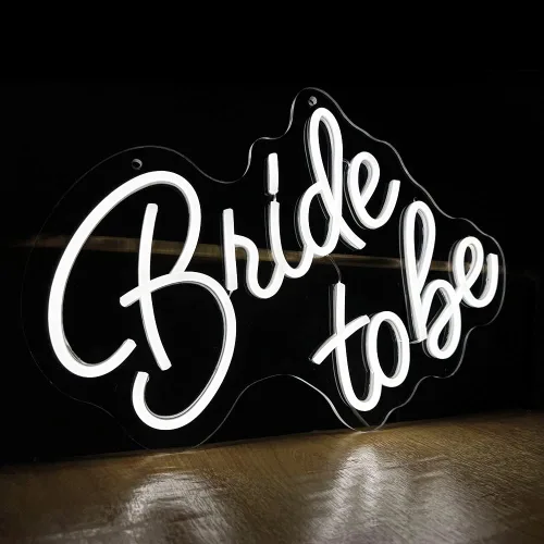 Miniatura 3 de Letrero LED de neón con texto en inglés "Bride to Be", letras blancas "17.7x12.2", reutilizable, decoración de pared de neón, regalos de compromiso