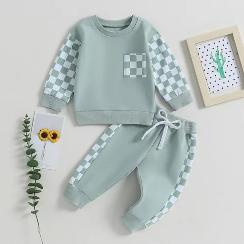 Miniatura 113 de Ropa de bebé niño 3 6 9 12 18 24M 3T Conjunto de pantalones con capucha patchwork sudadera con capucha pantalones de rayas traje de otoño invierno