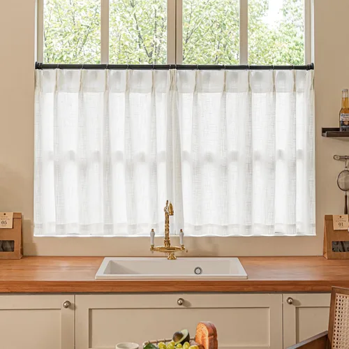 Miniatura 115 de Cortinas de lino natural con pliegues fruncidos de 120 pulgadas de largo para sala de estar, cortinas plisadas con ganchos y lengüeta trasera