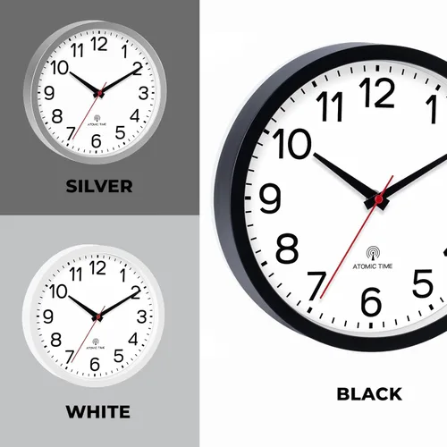 Miniatura 3 de AKCISOT Reloj de Pared Atómico de 10 Pulgadas Relojes Analógicos para Cocina Interior - Reloj Silencioso Operado con Batería para Dormitorio Oficina