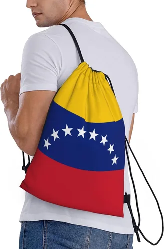 Miniatura 3 de Mochila Venezuela con cordón para yoga, playa, ligera, gimnasio, deportes, cuerda, bolsa venezolana, decoración al aire libre, Negro