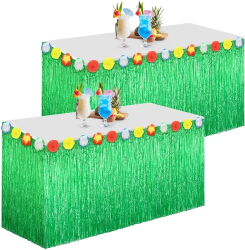 Miniatura 8 de Morcheiong Paquete de 1 falda de mesa de hierba Luau, 9 pies x 29.5 pulgadas, falda de mesa hawaiana para Tiki, selva, suministros de decoración