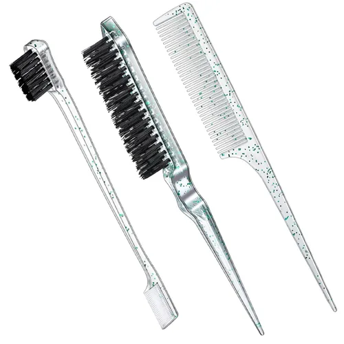Miniatura 9 de Geiserailie Juego de 3 Cepillos para Cabello Slick Back, Cepillo de Cerdas, Control de Bordes, Peine Desenredante para Cabello Negro de Mujeres Rosa