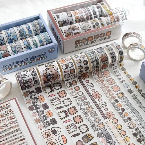 Miniatura 5 de 12 rollos de cinta kawaii de arte washi, suministros de oficina para la escuela, estética, juego de cinta adhesiva decorativa de dibujos animados