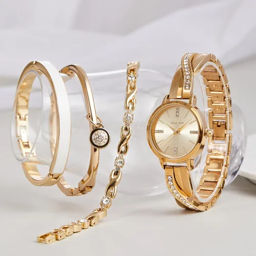 Miniatura 4 de TIME100 Women's Bangle Watch and Watch Chain Bracelets Premium Crystal Accented Bracelet Set