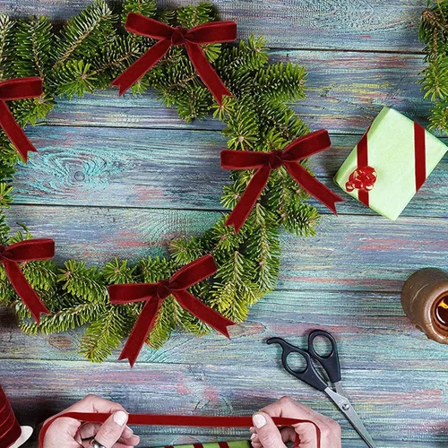 Miniatura 5 de Cinta de terciopelo burdeos para envolver regalos, cinta decorativa para manualidades navideñas DIY, bodas, arreglos florales, fiestas, decoración
