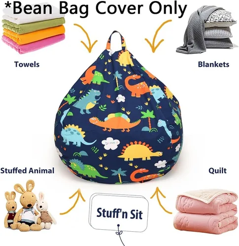 Miniatura 5 de YuppieLife Funda para puf de almacenamiento para niños (sin relleno), organizador de juguetes, sofá con asa de transporte, disponible para niños