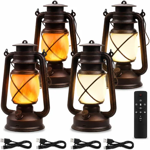 Miniatura 9 de Farol LED de campamento con pilas, lámpara colgante para exteriores, linterna recargable, llama parpadeante, faroles retro, control remoto, 4 modos