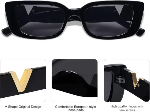 Miniatura 4 de Allarallvr Lentes de sol rectangulares para mujer, estilo retro de los años 90, Y2K, clásicos, vintage, cuadrados, AR82037