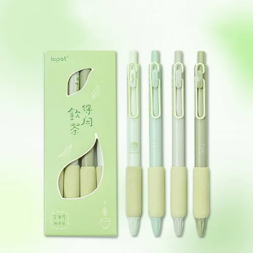 Miniatura 2 de Kawaii - Juego de 4 bolígrafos de gel para presión neutra, bolígrafo de alta belleza para niña, bolígrafo de corazón para oficina, escuela (té verde)