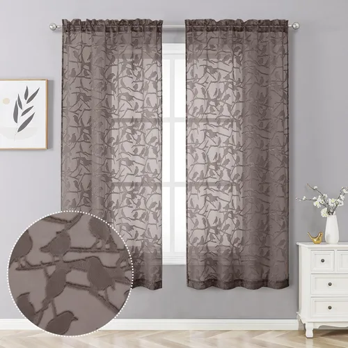 Miniatura 11 de OVZME Anji - 2 paneles de cortinas traslúcidas de gasa marrón de 72 pulgadas de largo para dormitorio, doble bolsillo para barra, tela ligera