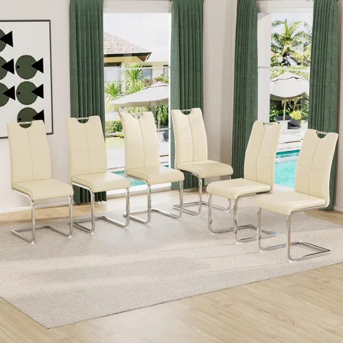 Miniatura 19 de Juego de sillas de comedor modernas (2 unidades) de piel sintética PU con respaldo alto tapizadas con patas doradas de metal para cocina y comedor