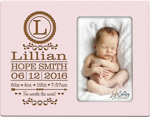 Miniatura 5 de LifeSong Milestones Marco de fotos personalizado con monograma de anuncio de nacimiento de bebé para niños y niñas recién nacidos, marco de fotos