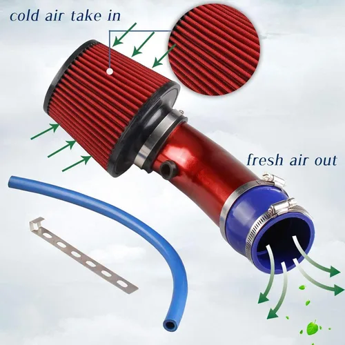 Miniatura 4 de Sporacingrts Tubo de admisión de aire frío, 76mm 3 pulgadas Kit universal de filtro de aire de rendimiento para automóvil, filtro turbo de entrada
