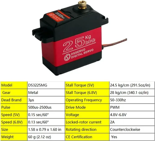 Miniatura 7 de 4 piezas DS3225 55.1 lbs Digital Rc Servo, alto par de torsión impermeable completo engranaje de metal RC DS servo motor con servo brazo 25T