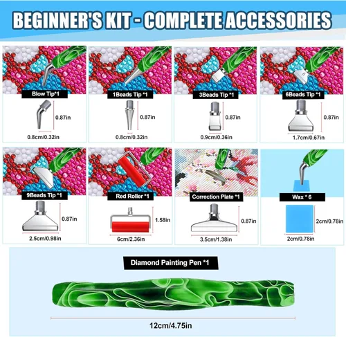 Miniatura 7 de Heyseri Juego de 14 piezas de herramientas y accesorios para bolígrafos de pintura de diamantes, exquisitas puntas de bolígrafo de metal de acero