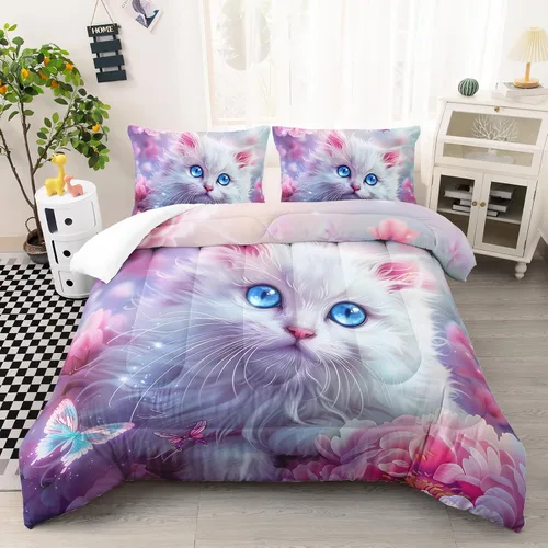 Miniatura 32 de AILONEN Lindo juego de edredón de oso tamaño individual, juego de ropa de cama Kawaii de oso de peluche marrón para niños y niñas, edredón suave