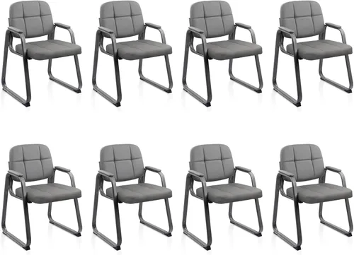 Miniatura 13 de CLATINA Silla de cuero para invitados de oficina, silla de recepción sin ruedas con reposabrazos y soporte de madera, sillón de escritorio