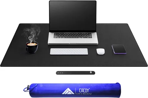 Miniatura 30 de Cacoy Tapete de escritorio de cuero, 70.8 x 24 pulgadas, tamaño mega, extendido, tapete de escritorio profesional para escritorio completo, Negro