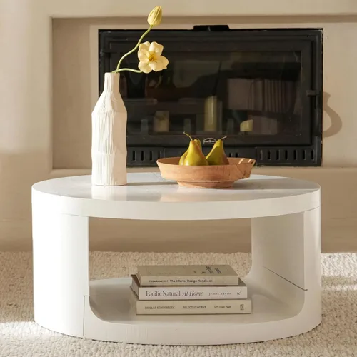 Miniatura 9 de Mesa auxiliar redonda con almacenamiento, mesa moderna de sala de estar de 31 pulgadas, mesas centrales de madera circulares de 2 niveles para Rosa