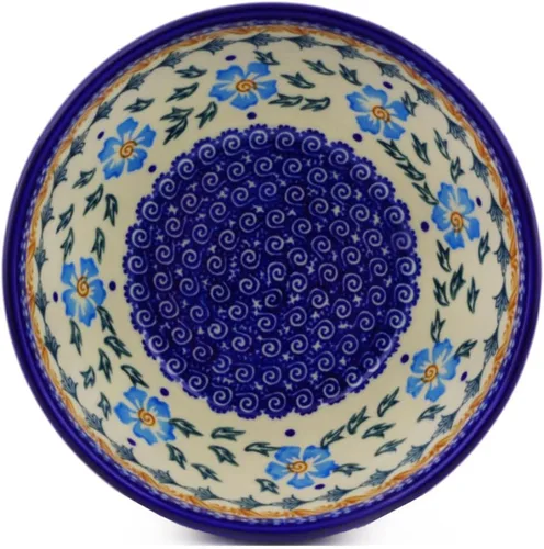 Miniatura 2 de Auténtico cuenco de cerámica polaca de 6 pulgadas en diseño de aciano azul, hecho a mano en Bolesławiec Polonia por Ceramika Bona + certificado