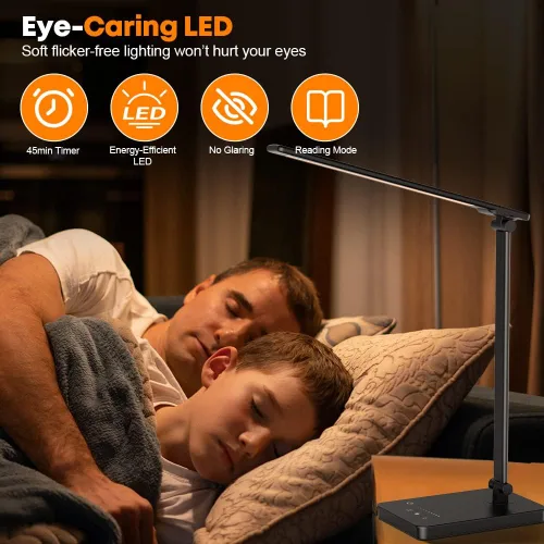 Miniatura 2 de Lámpara de escritorio LED para cuidado de los ojos, lámpara de mesa regulable con 2 puertos de carga USB y 10 niveles de brillo x 5 modos