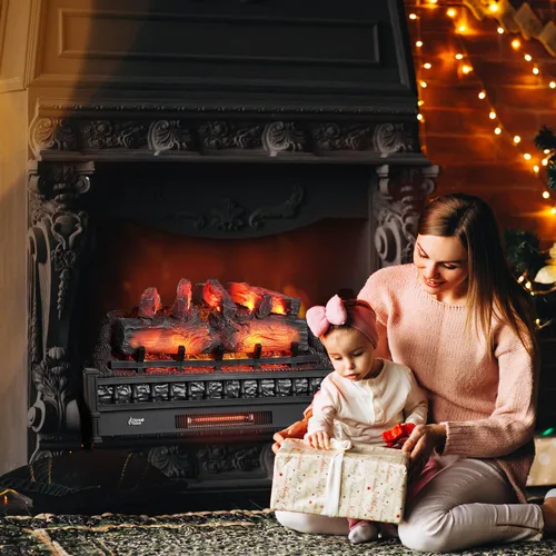 Miniatura 6 de TURBRO Eternal Flame - Calentador eléctrico de cuarzo infrarrojo WiFi de 30 pulgadas con sonido crujiente, troncos de madera de pino realistas