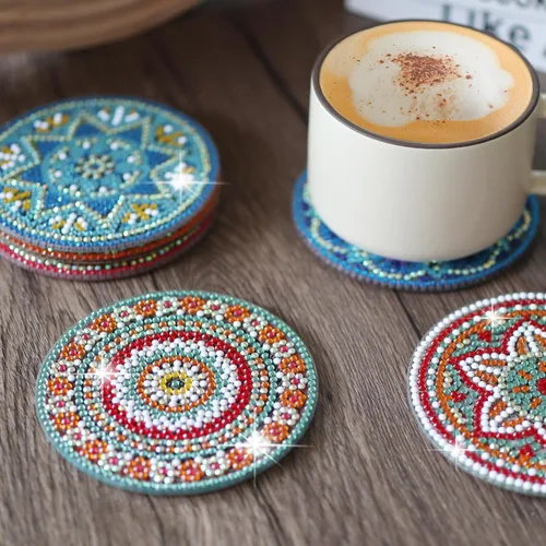 Miniatura 7 de Temlum Juego de 6 posavasos de pintura de diamante, posavasos de mandala para principiantes, kit de pintura de diamantes pequeños para adultos